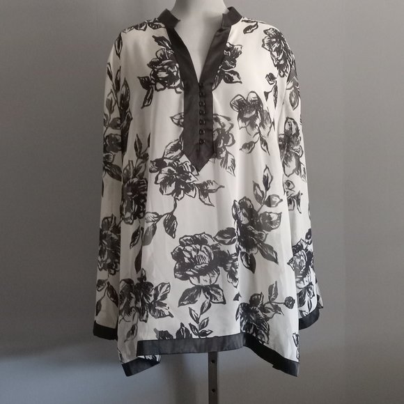 Penningtons sheer pullover sheer tunic blouse cream black floral boho swim sz3X - Picture 1 of 3